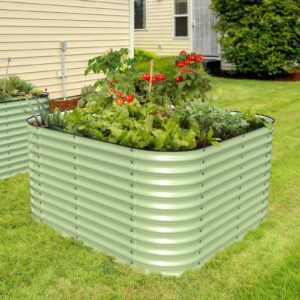 32" Tall, 12-in-1 Galvanized Raised Garden Bed, Sage Green - Ollegardens