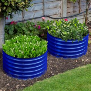 17" Tall, 24" Round Olle Galvanized Raised Garden Beds ,  (2) per set. Cobalt Blue - Ollegardens