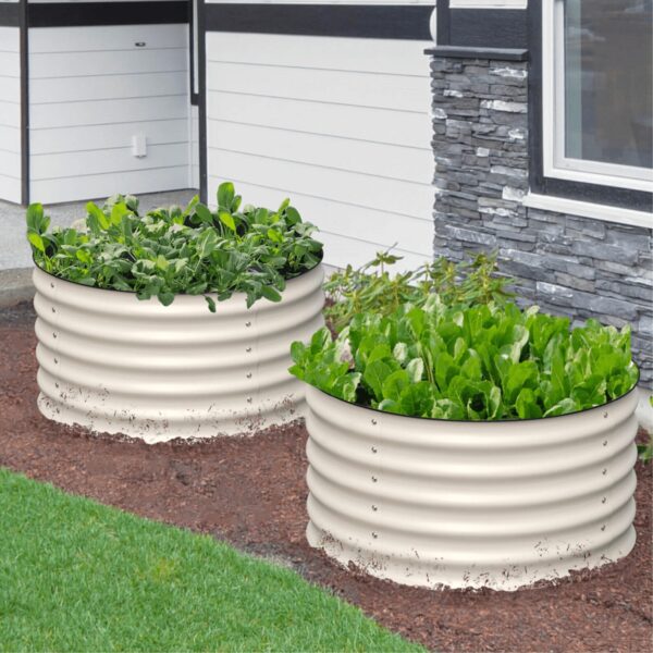 17" Tall, 24" Round Olle Galvanized Raised Garden Beds ,  (2) per set Ivory - Ollegardens