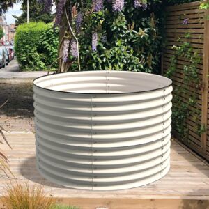 32" Tall, 42" Round Galvanized Raised Garden Bed, Ivory - Ollegardens