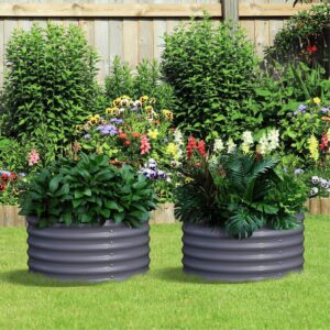 17" Tall, 24" Round Olle Galvanized Raised Garden Beds , (2) per set. Midnight Grey - Ollegardens