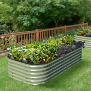 17" Tall, 12-in-1 Galvanized Raised Garden Bed, Sage Green - Ollegardens