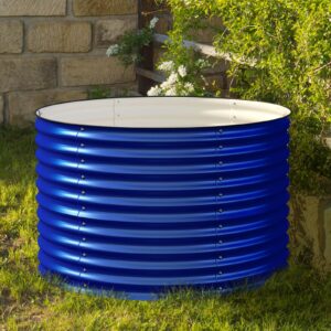 32" Tall, 42" Round Galvanized Raised Garden Bed, Cobalt Blue - Ollegardens