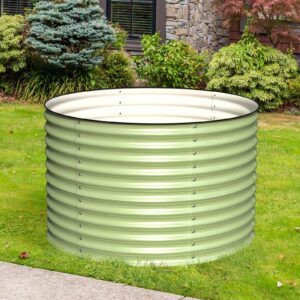 32" Tall, 42" Round Galvanized Raised Garden Bed, Sage Green - Ollegardens