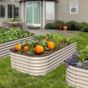 17" Tall, 12-in-1 Galvanized Raised Garden Bed, Ivory - Ollegardens