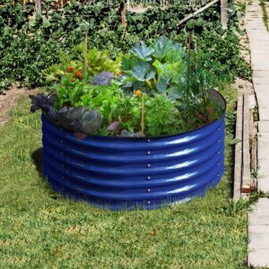 17" Tall, 42" Round Galvanized Raised Garden Bed, Cobalt Blue - Ollegardens