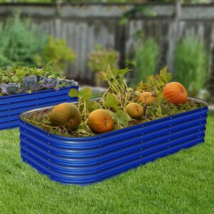 17" Tall, 12-in-1 Galvanized Raised Garden Bed, Cobalt Blue - Ollegardens