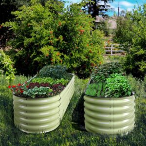 17" Tall, 12-in-1 Olle Metal Raised Garden Beds, Home Garden Vegetable Beds, Sage Green - Ollegardens