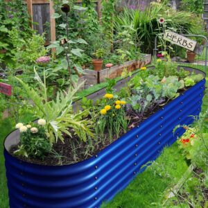 17" Tall, 12-in-1 Olle Galvanized Raised Garden Beds, Home Garden Vegetable Beds, Cobalt Blue - Ollegardens